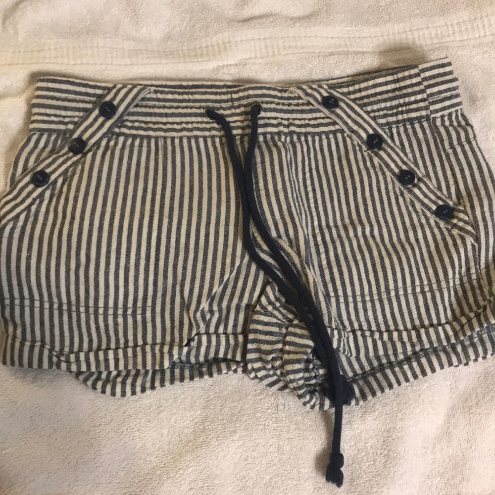 Blue/white striped shorts - size 7
